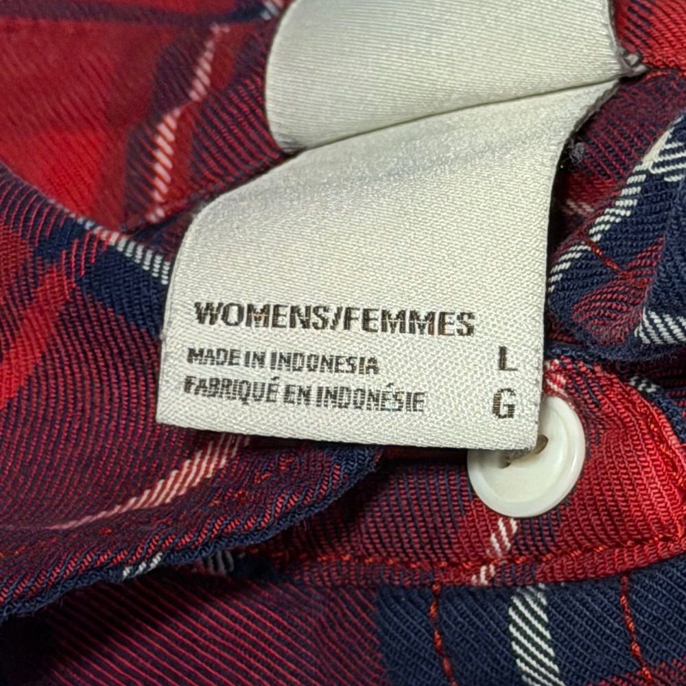 The North Face Button Up Shirt Womens Large Red Plaid Flannel Long Sleeve Pocket - Picture 4 of 6
